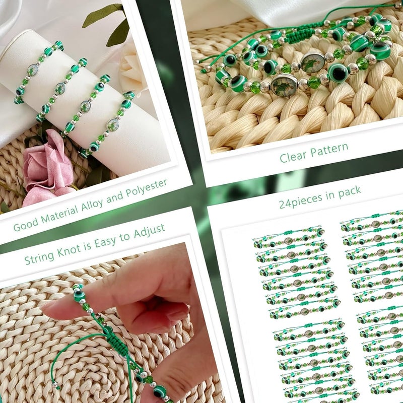 Bovemee 24PCS Virgin Mary Bracelets，Green Saint Jude bracelet Rosary Handmade Mexican bracelets,Virgen de Guadalupe Bracelet San Judas Tadeo Gift For Men Women - Image 2